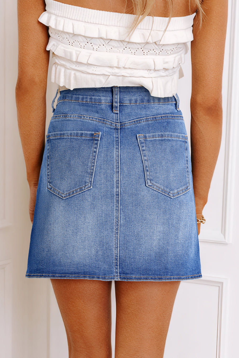 Ashleigh Blue Denim Mini Skirt with Wrapped Crossed Waist