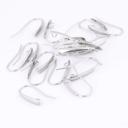 40pcs Stainless Steel Earring Hooks Findings With Loop Diy Ear Wire Clasps For Jewelry Making Supplies 12x21mm