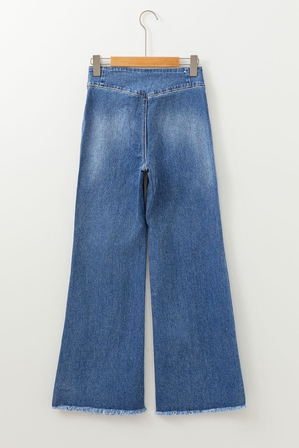 Navy blue high waisted button down flare with raw hems